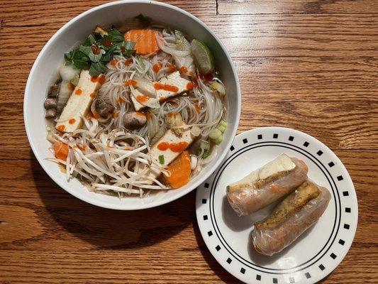 Vegetarian Pho and Vegetarian Spring Roll to go