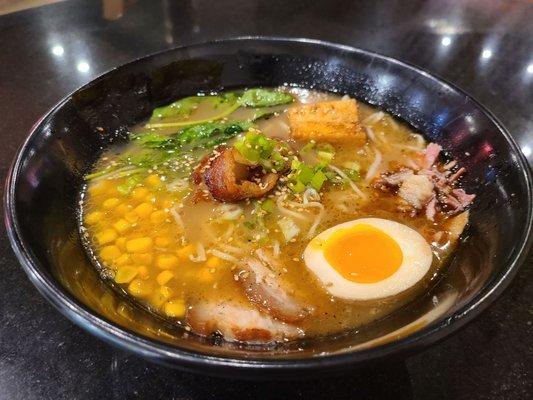 Belly of the Beast ramen with Shoyu broth. I added sesame and marinated tofu to my bowl. Very rich, very flavorful, even in the summer!