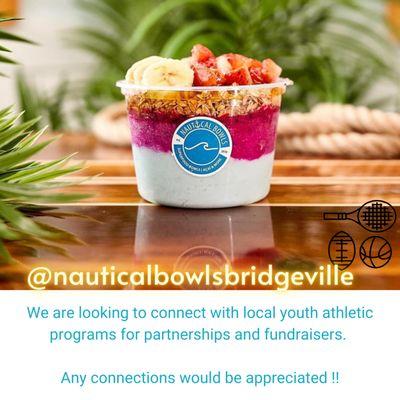 We are looking to connect with local youth athletic programs for partnerships and fundraisers.
Any connections would be appreciated !!