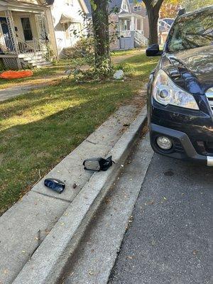 My mirror was completely torn off - the landscaper then used the leaf blower over the area to blow plastic away - smirking.