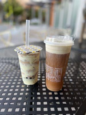 D5. Boba Milk Tea with Puff Cream and black tea with salted cheese