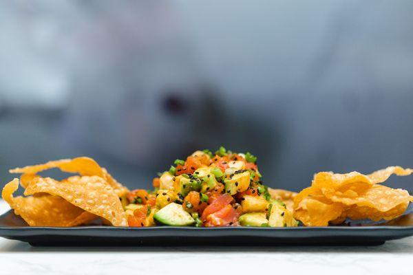 Lots of chilled seafood options to enjoy this summer like Ahi Poke with wonton chips