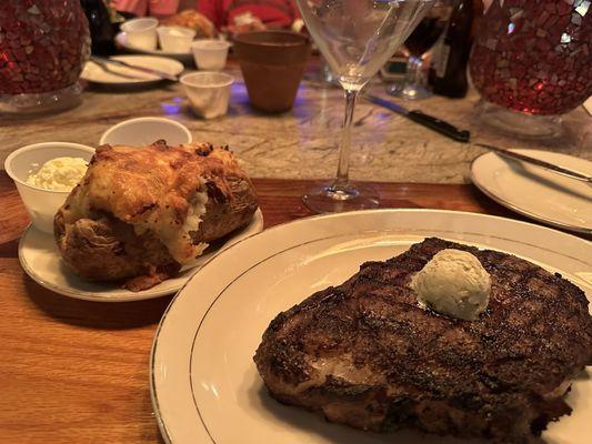 Rib-eye with loaded potato