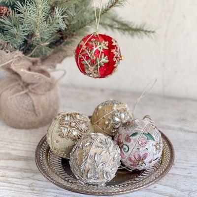 handmade beaded velvet ornaments, vintage  Christmas holiday decorations