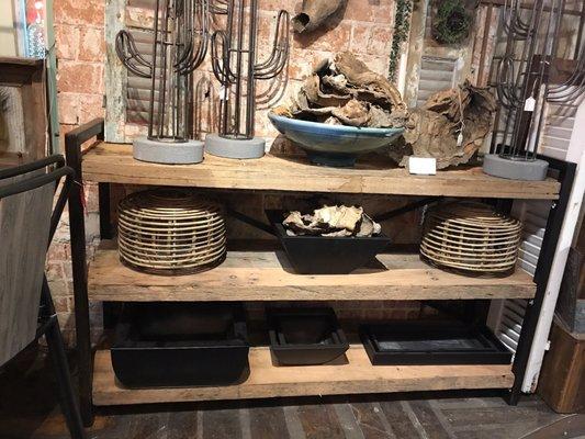 Rustic reclaimed wood, 3 shelf server with metal frame. 60 " long x 36" tall x 16"deep. $699...