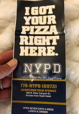 New York Pizza Delivery, Palm Springs, California!  August 2021 NYPD Delivery Menu!