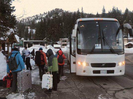 Picking up passengers in Squaw Valley for the westbound return trip