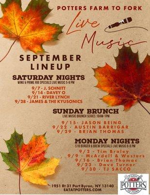 September Live Music Lineup