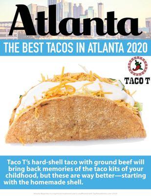 It's official!! Taco T won best hard shell tacos in ATLANTA 2020!  
 Cheers to a TASTY new year!