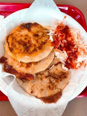 pork, beans, loroco pupusas