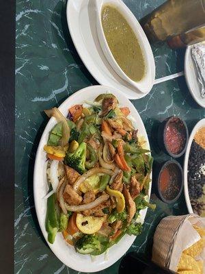 Chicken Fajita salad with grilled vegetables and salsa verde