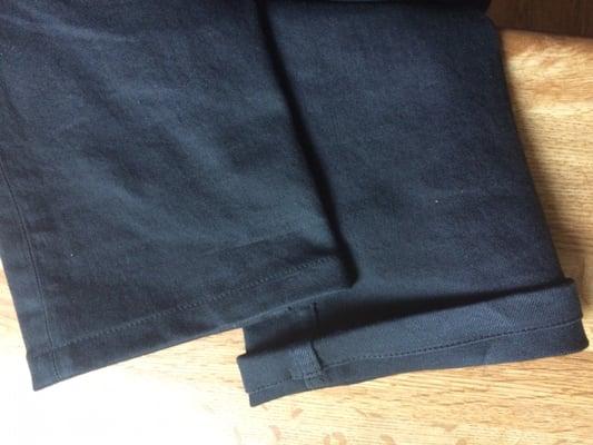 They did an excellent job on my apc jeans. Picture shows after shorten 2 inches.