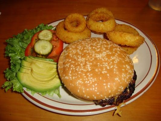 XL burger & onion rings!