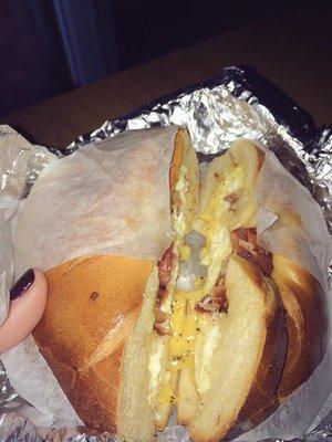 Can't beat the classics- bacon egg & cheese on a plain bagel!