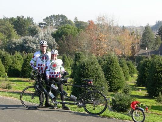 A photo from two of our favorite customers who made the trek out on their tandem for their tree.