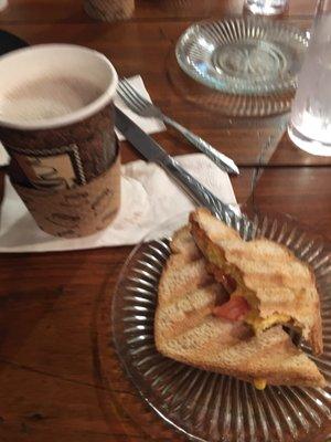 Panini breakfast and chai latte with almond milk.