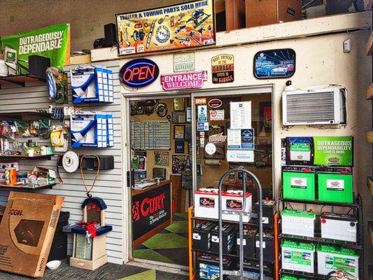 This is the entrance to the office in the shop. He has some RV merchandise for sale too.