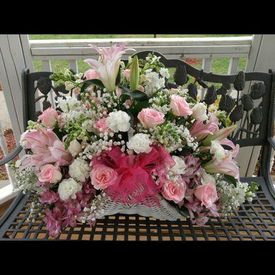 Pink and White Funeral Basket