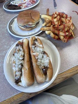 Hot weinners fries and a burger