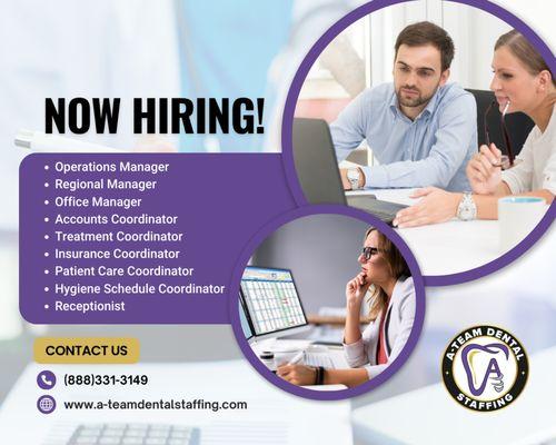 Are you a Front Office Dental Professional ? Join our A-Team Professionals by registering: https://a-teamdentalstaffing.zohorecruit.com/jobs