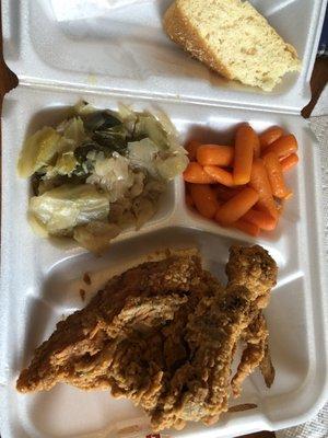 Fried chicken, cabbage and carrots