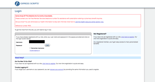 Typical customer experience on Express Script's website.