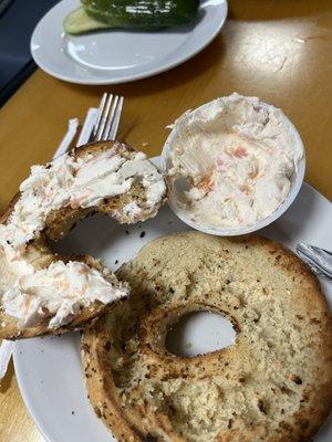 Everything bagel with Lox cream cheese.