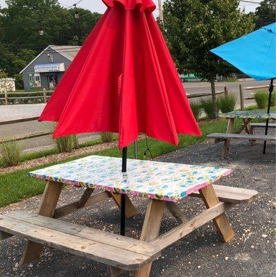 Outdoor picnic tables