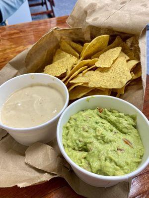 Chip, guac, and Queso