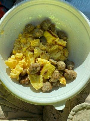 Beef and scrambled eggs