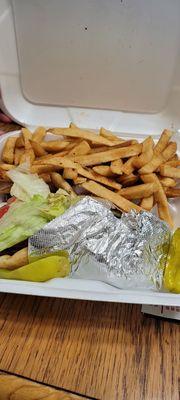 I had a gyro and fries. Delish. Had so many fries that I couldn't finish it.