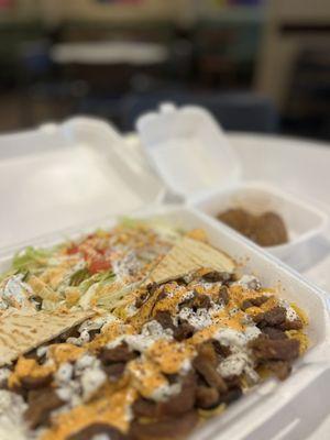 Lamb gyro platter with a side of falafel