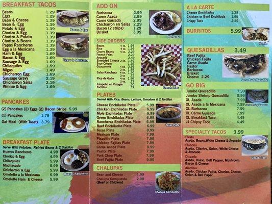 Luna Azul menu