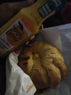 OJ & a sausage, egg and cheese croissant