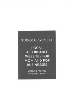 We here at webbing are all retired and do this cheap cost for fun and to give back after 25 years in business to small businesses