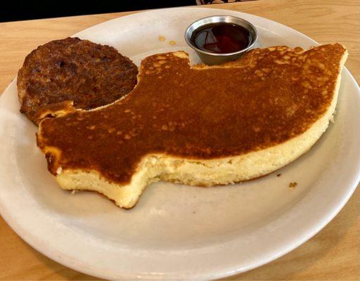 Dinosaur pancake. One giant lump of chewy dough with a hard shell. Super disappointing.