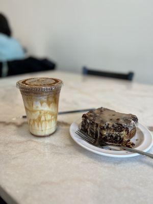 Cinnamon coffee cake & iced caramel macchiato