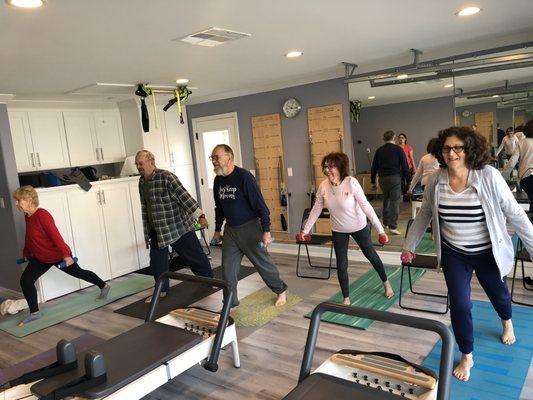 Incorporating weights in senior class to help improve bone health, muscle tone and balance.