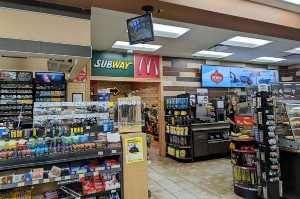 Interior and entrance to Subway and McDonald's