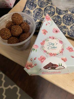 Brigadeiros and a slice of cake.