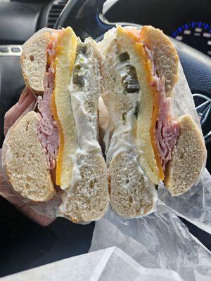 Ham, egg and cheese with jalapenos