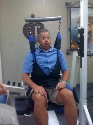 Chicago Bears 1985 Super Bowl kicker Kevin Butler enjoying treatment at the Berwyn Illinois Back Institute