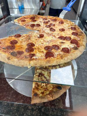 Pepperoni (top) BBQ Chicken (bottom)