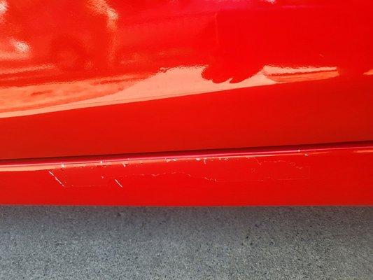 Chipped of paint from areas where they placed their so called quality tape and when removed carelessly paint was removed