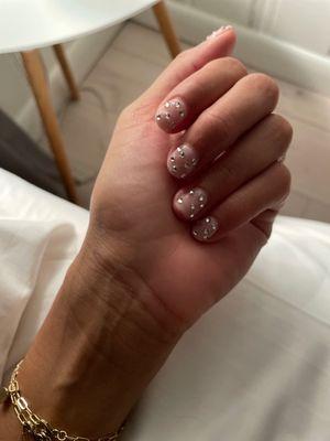 Gel manicure with rhinestones