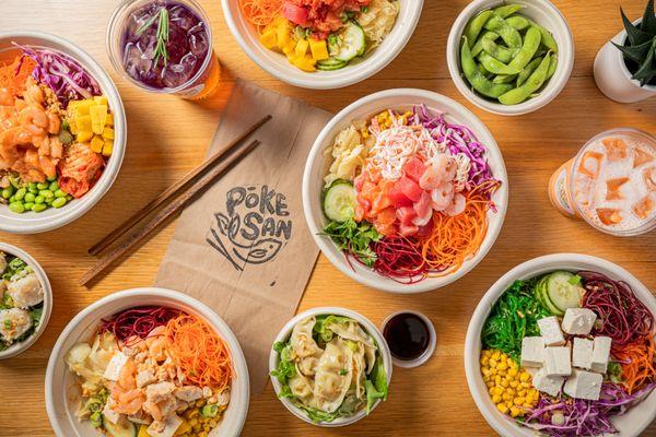 A feast for the eyes!  Dive into our array of mouthwatering poke bowls, each bursting with fresh, delicious flavors.