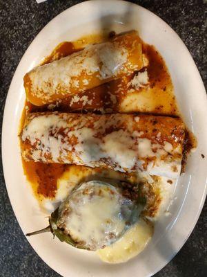 Combo 13: burrito, enchilada, Chile relleno