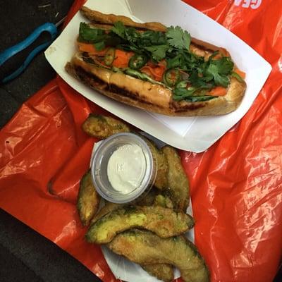 Please forgive the tools and shopping bag ... Delicious Bahn Mi and Avocado Fries!