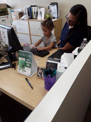 One of the employees with my daughter.