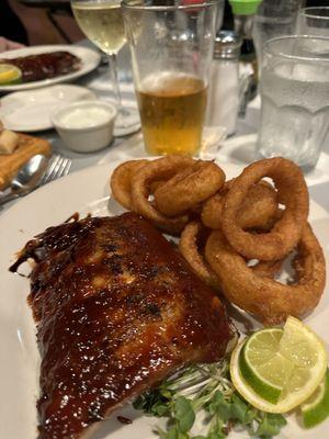 Danish ribs and  onion rings.